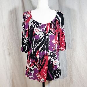 🔥HP Michael Kors purple red & black bishop sleeve drape-front tunic, XL, EUC